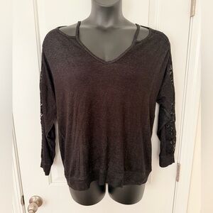 Venus Sexy Lace-Sleeved Black Women's Top Size L